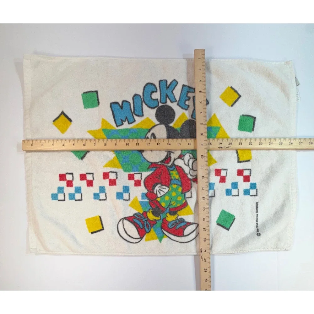 Vintage Mickey Mouse Disney Hand Towel 90s Geometric Retro White Cotton Blend